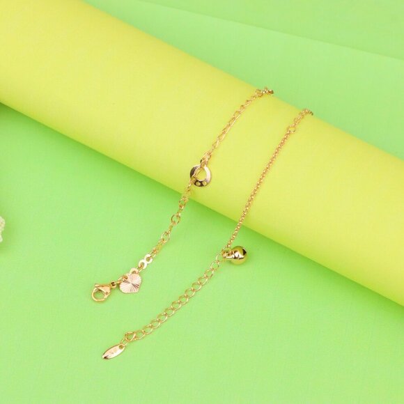 "Rose Gold Anklet with Heart & Leaf Charms, Elegant Minimal Design, XPAL1187 - Picture 6 of 12